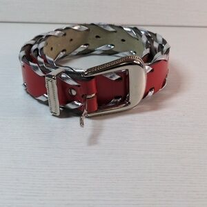Genuine bonded leather belt made is USA size M-L red with silver embelishment